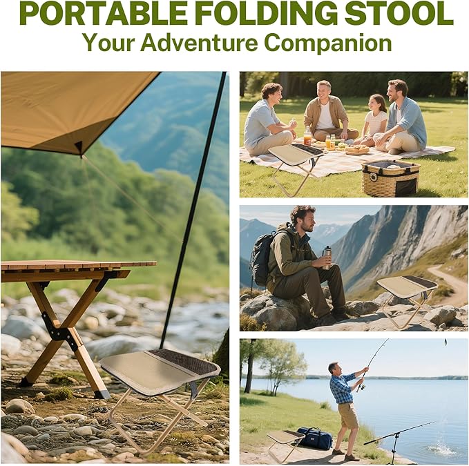 Portable Stool, Small Folding Stool for Adults, Ultralight Camping Stools for Hiking and Fishing (Khaki)