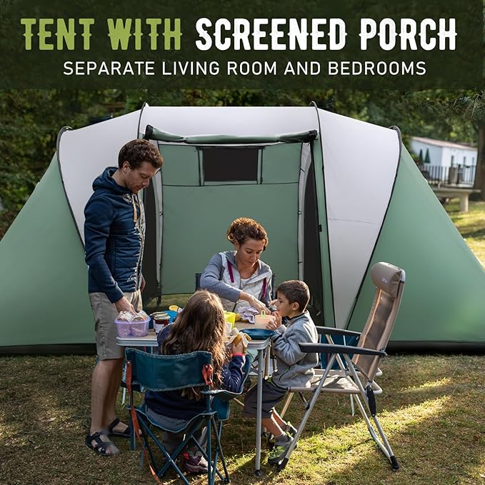 2-4 Person Family Camping Tent with Porch, Weatherproof Camping Shelter with Rainfly, 2 Room Easy Set Up Family Tent with Living Area for Outdoor, Backyard, Hiking