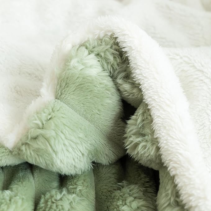 UKELER Cozy Sherpa Throw Blanket Queen Size 80 x 90 inch, Striped Throw Blanket for Bed Couch Sofa Camping, Great Gift for Mother's Day, Father's Day, Thanksgiving, Christmas,New Year's Day, Green