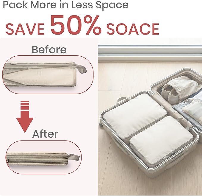 Compression Packing Cubes for Travel, Set of 10 Expandable Luggage Organizers with Shoe Bag, Lightweight Water-Resistant Suitcase Essentials for Carry-on & Checked Luggage, Apricot