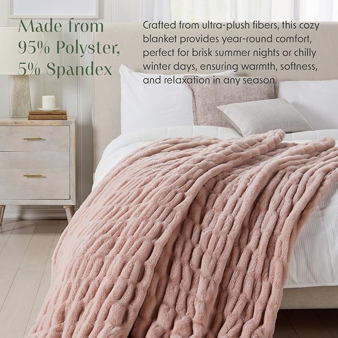 Springtree Home | Pink Micro Plush Throw Blanket for Couch | Thick Faux Fur Blanket | Pink Blanket | Warm Throw Blanket for Couch Year Round | Lily Collection