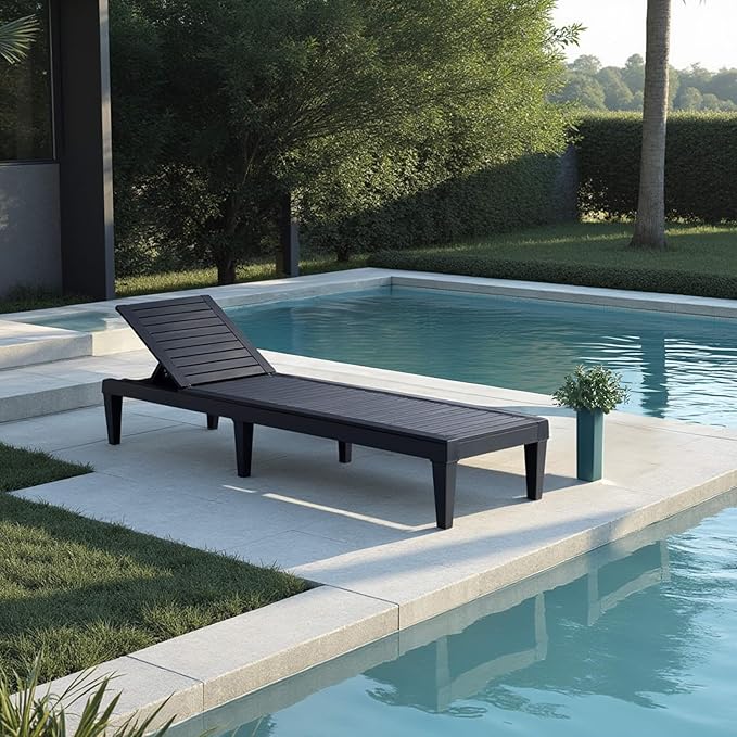Nestl Patio Chairs - Black Chaise Lounge Chair Outdoor, 5-Position Adjustable Sun Tanning Chair, Waterproof Pool Lounge Chairs, Reclining Lawn Chair, Lightweight Outdoor Lounge Chairs