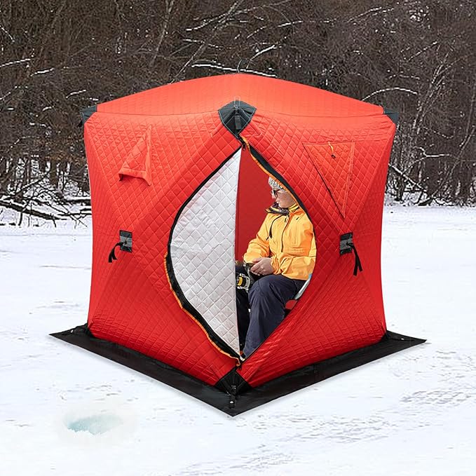 Portable 2 Person Ice Fishing Tent Insulated,Pop-up Hub-Style Ice Fishing Shelter w/Ice Nails, Thermal Ice Fishing Shanty Ice Fishing Gear for Ice Fishing