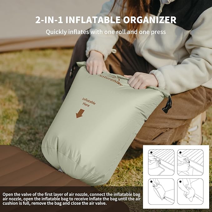 Naturehike 20oz Ultralight Sleeping Pad with Sidewalls, Insulated Inflatable Sleeping Pad 6.5R, Lightweight Sleeping Mat for Camping, Hiking, Backpacking, 10cm Thickened