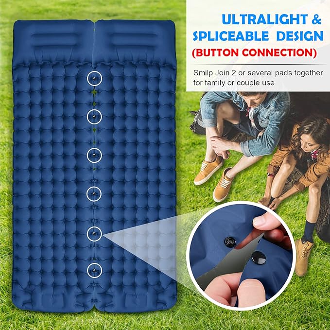 TOPCHANCES Self Inflatable Sleeping Mat,Large Ultralight Camping Mat with Pillow,Double Camping Mattress Sleeping Pad with Built-in Foot Pump for Backpacking Hiking Traveling（78.7"x 27.2"）