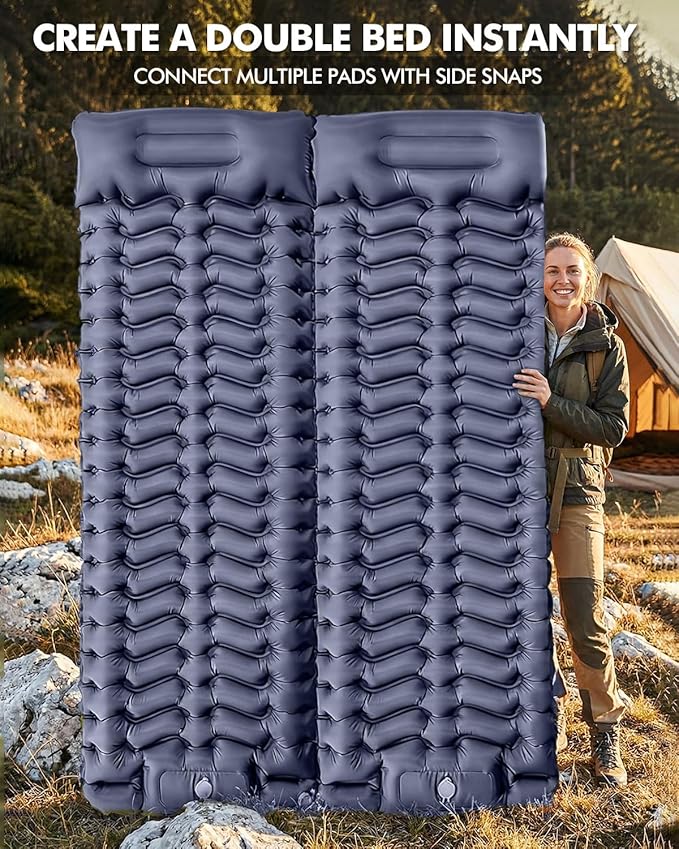 Ultralight Inflatable Camping Sleeping Pad with Built-in Pillow & Foot Pump, 3” Thick Compact Air Mattress for Backpacking, Hiking, Traveling, Tent Camping, Dark Blue