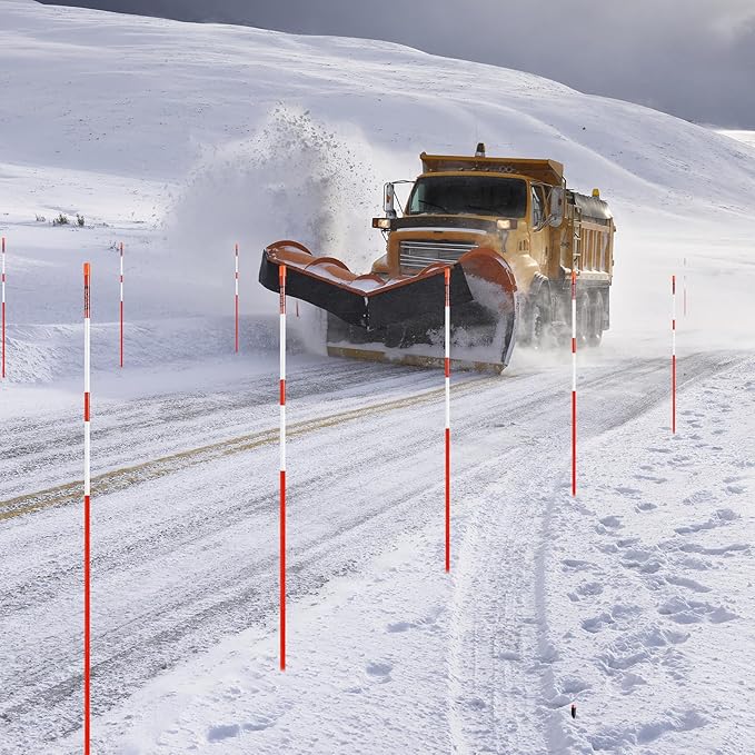 VEVOR Driveway Markers, 100Pcs 72 in Long 5/16 in Dia, Hi-Visibility Driveway Reflectors with 12 in Steel Drill Bits, Reflective Snow Sticks Fiberglass Pole for Parking Lots, Walkways, Snow Plowing