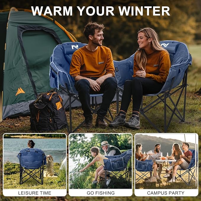 ABORON Oversized Heated Camping Chair, Three Model Portable and Foldable,Heavy Duty Support Up to 500 lbs, Ideal for Outdoor Adventures
