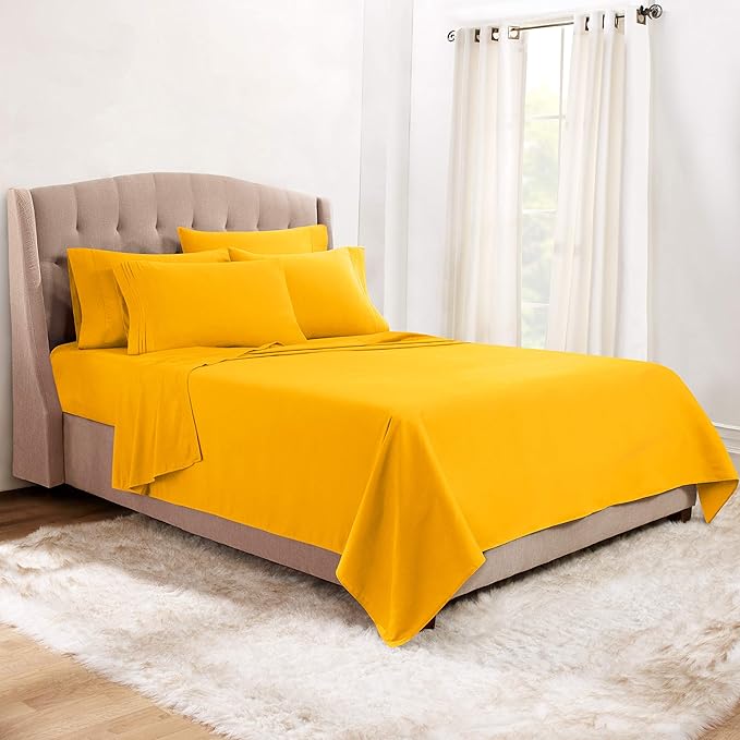 Clara Clark Twin Sheets, 5 Piece Set - Hotel Luxury Sheets for Twin Size Bed, Super Soft Bedding Set, Twin Size, Yellow