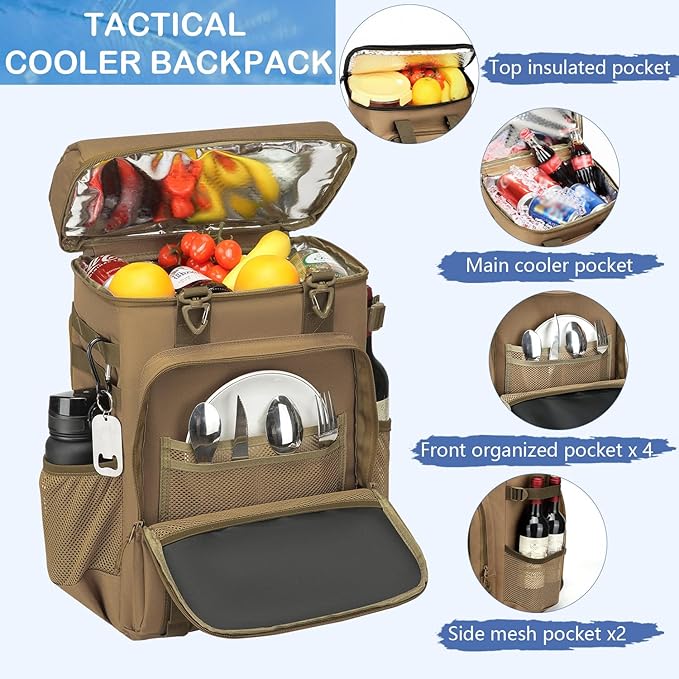 Tactical Cooler Backpack - 42 Cans Backpack Coolers Insulated Leak Proof for Men Adults, Soft Cooler Insulated Backpack for Lunch, Work, Camping, Hiking, Picnic, Beach & Travel