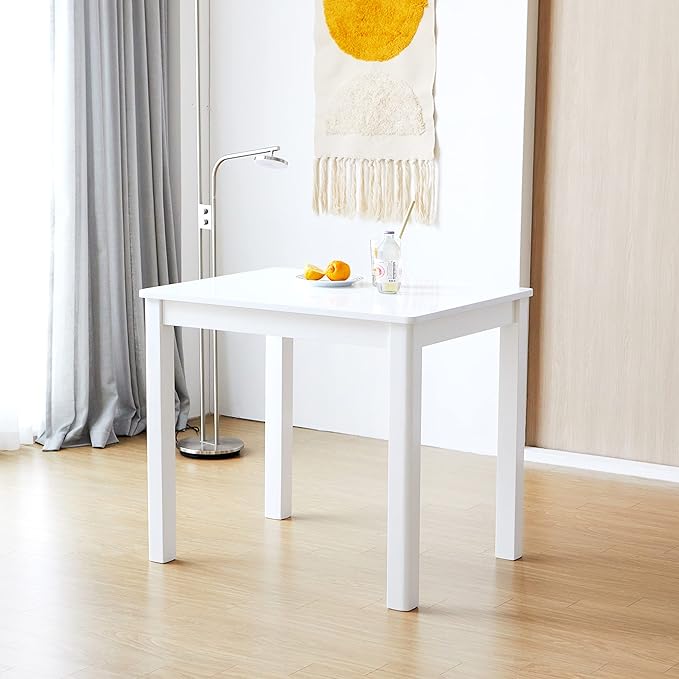 Livinia Cabin 33.5" Wooden Dining Table/Small Rectangular Modern Farmhouse Solid Wood Kitchen Table Desk (White)