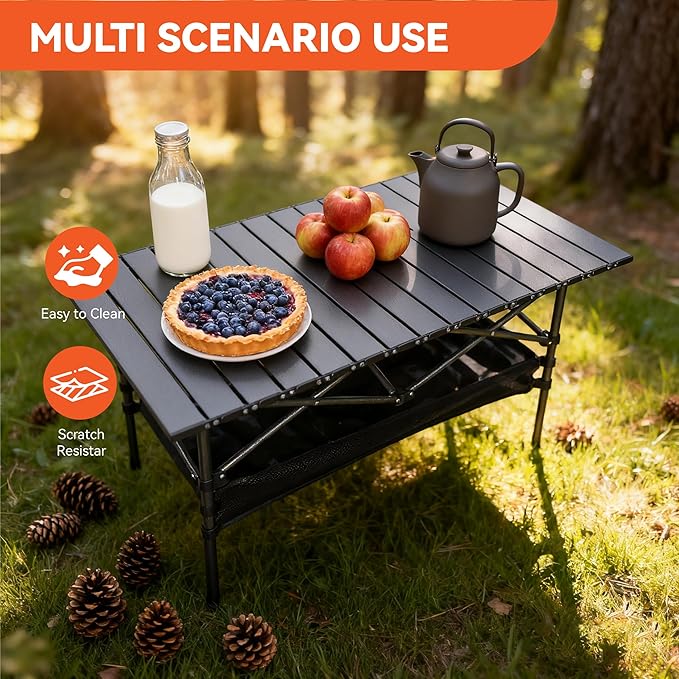 Ultralight Aluminum Foldable Camping Table - Portable Roll-Up Design with Carry Bag, for Indoor Outdoor Camping Beach Backyard BBQ Parties Picnic Patio