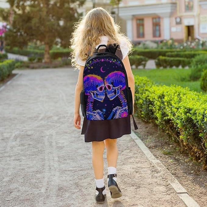 Rucksack Anti-Theft Multipurpose Big Capacity Carry On Bag, Psychedelic Skeleton Love Art Traveling Camping Backpack With Side Pockets