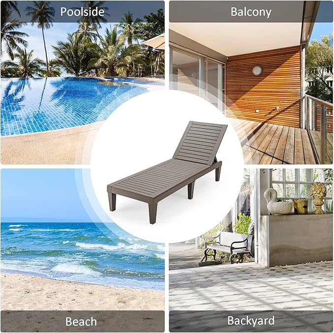 Tangkula Outdoor Chaise Lounge Chair, Lightweight Patio Lounge Recliner Chair with Adjustable Backrest, 5 Reclining Positions Chaise Lounger for Patio, Beach, Balcony, Poolside, Backyard (2, Coffee)