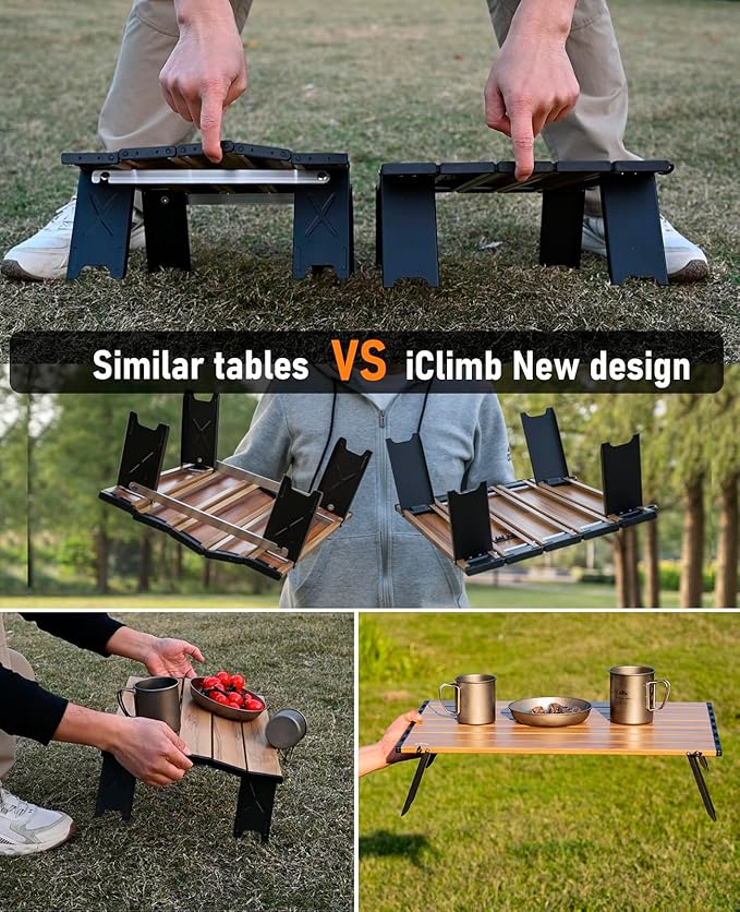 iClimb Ultralight Compact Mini Beach Picnic Folding Alu. Table with Carry Bag, Two Size (Nature - S)