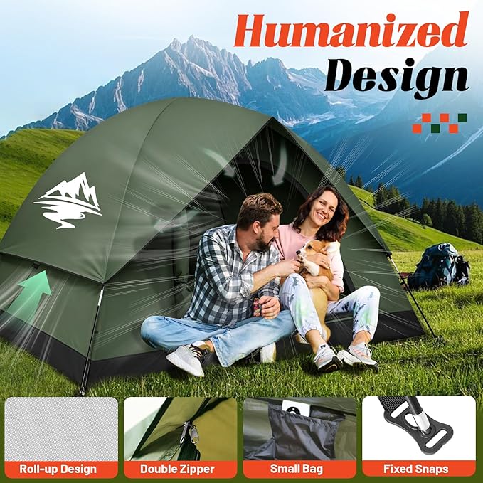Tents for Camping 2/3/4 Person with Rainfly - Camping Tent Waterproof Windproof Easy Setup, Portable Double Layer Outdoor Dome Tent, Backpacking Tents for Adventure Backyard Hiking