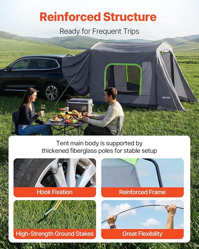 VEVOR SUV and Pickup Truck Camping Tents, Waterproof Double Layer Design with Carry Bag, Accommodates 2-9 Persons for Outdoor Activities