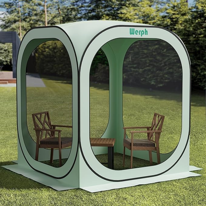 Pop Up Tent，Portable Canopy Tent with Mesh Mosquito Net, Screen House Room Canopy Shade Screen 6 x 6 FT with Carry Bag for Patio, Backyard, Sports & Outdoors Activities, Green