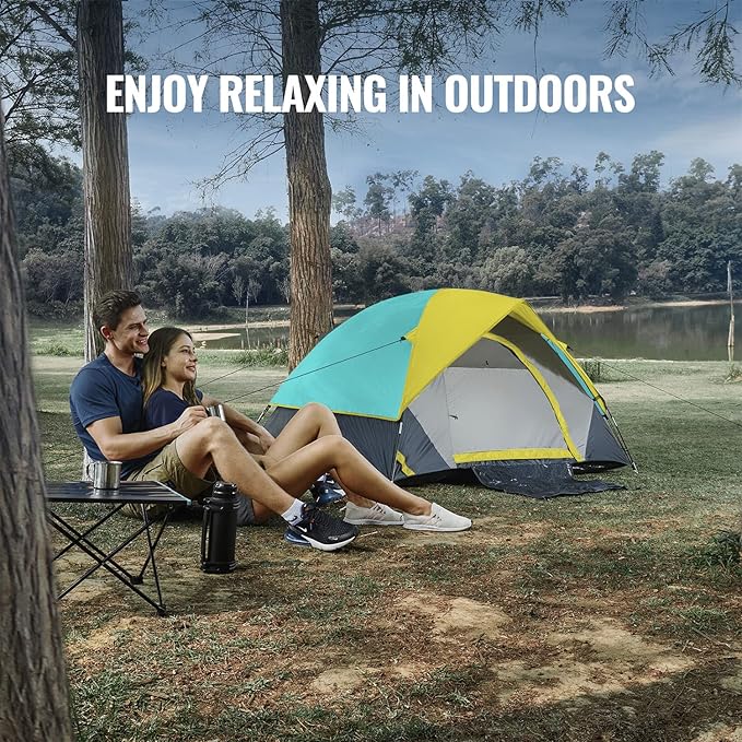 Person Camping Tent, Outdoor Family Tent with Removable Rainfly for Backpacking, Hiking, Windproof and Waterproof Dome Tent for Comfortable Trip, Easy Set Up
