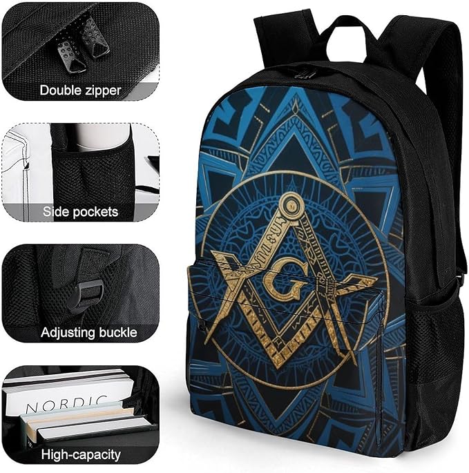 Rucksacks Multipurpose Anti-Theft Big Capacity Bookbag, Gold Freemason Freemasonry Masonic Art Travel Hiking Camping Rucksack With Padded Straps