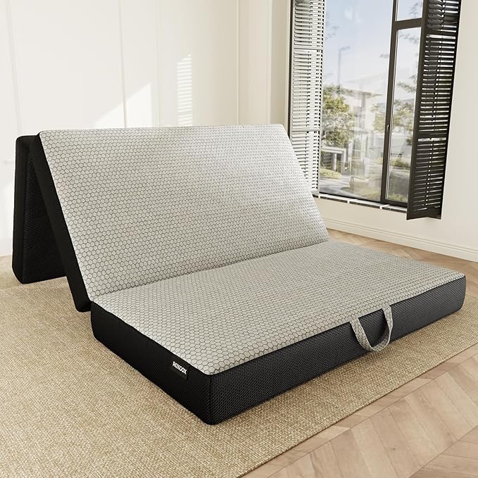 Memory Foam Trifold Mattress, Full Portable Floor Bed 6 Inch, Foldable Mat with Washable Cover, Handle & Non-Slip Bottom, for RV, Travel, Camping, Yoga, 73"x52"x6", Grey
