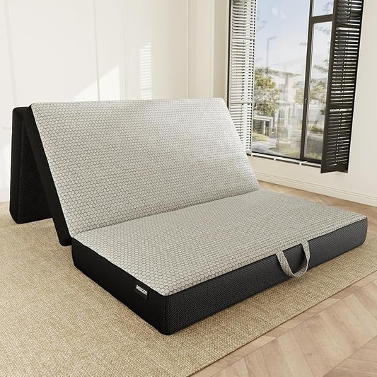 Memory Foam Trifold Mattress, Full Portable Floor Bed 6 Inch, Foldable Mat with Washable Cover, Handle & Non-Slip Bottom, for RV, Travel, Camping, Yoga, 73"x52"x6", Grey