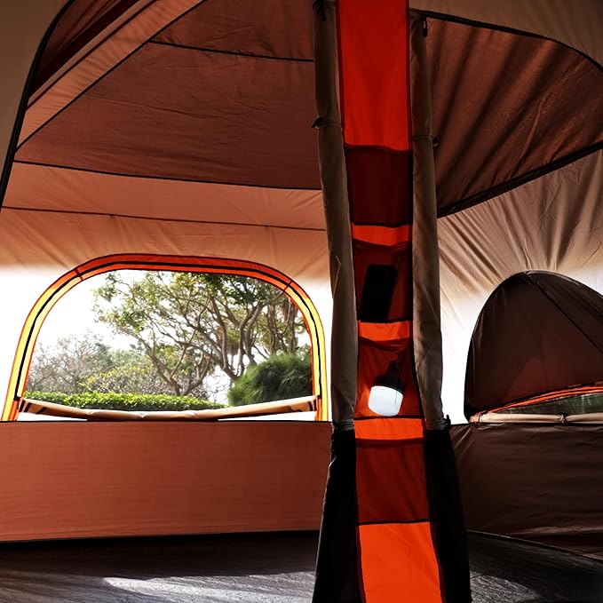 KTT Extra Large Tent 12 Person,Family Cabin Tents,Full Rainfly,2 Bay-Windows,2 Rooms and 3 Doors 3 Windows with Mesh,Waterproof,Straight Wall,Double Layer,Big Tent for Outdoor,Picnic,Camping