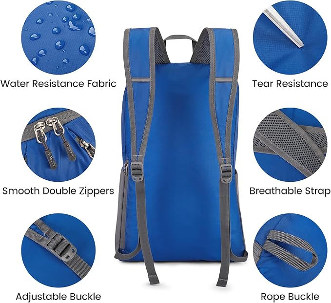 G4Free 24L Packable Hiking Backpack Lightweight Foldable Small Sport Travel Daypack Water Resistant for Women Men（Blue）