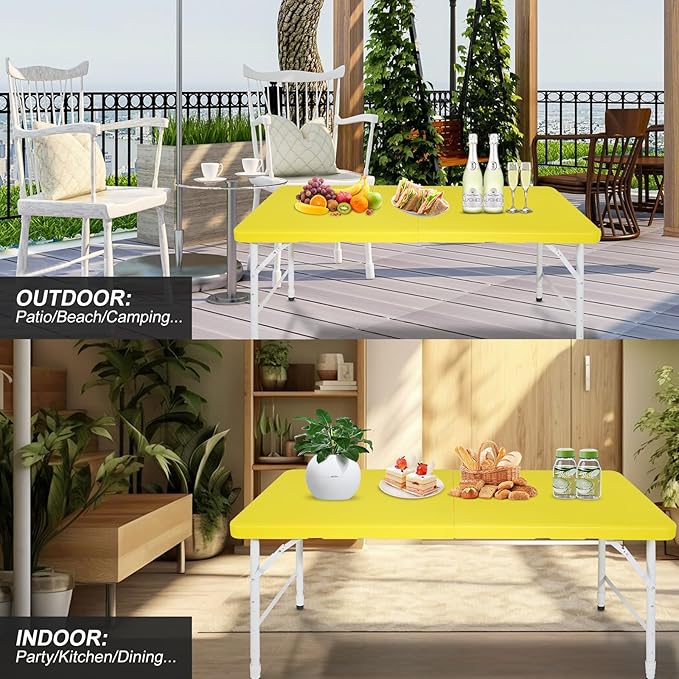 Portable Plastic Folding Table 4ft/6ft/8ft Heavy Duty White Black Picnic Dining Table Fold-in-Half for Camp Party Kitchen Indoor Outdoor