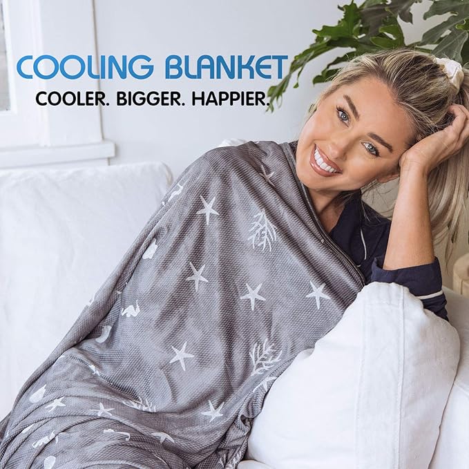 Ailemei Direct Cooling Throw Blanket with Double Sided Cold Effect, Lightweight Breathable Summer Coastal Theme Bed Blanket, Transfer Heat to Keep Body Cool for Hot Sleepers Night Sweats,50"x70"