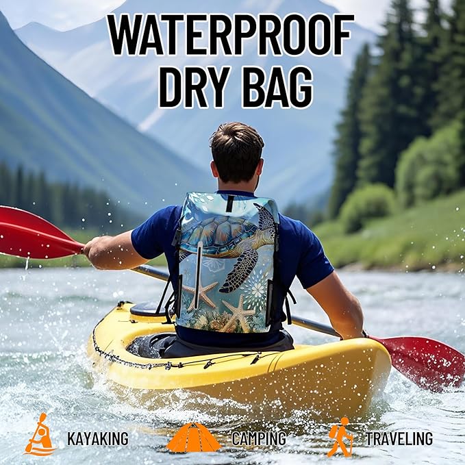 Waterproof Dry Bag Marine Dry Bags for Kayaking Hiking Sea Turtle Nautical Starfish Backpack Roll-Top Closure Bag - Backpack Waterproof Phone Case 5L