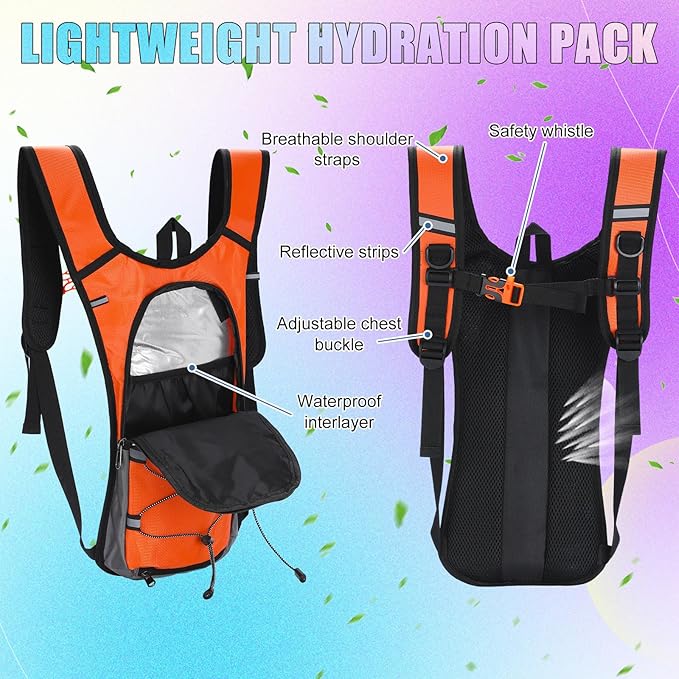 Chunful 6 Pack Running Hydration Backpack Lightweight Water Backpack Essential for Festivals Rave Hydration Pack with 2L Hiking Water Bladder for Adult Running Cycling Climbing Hiking