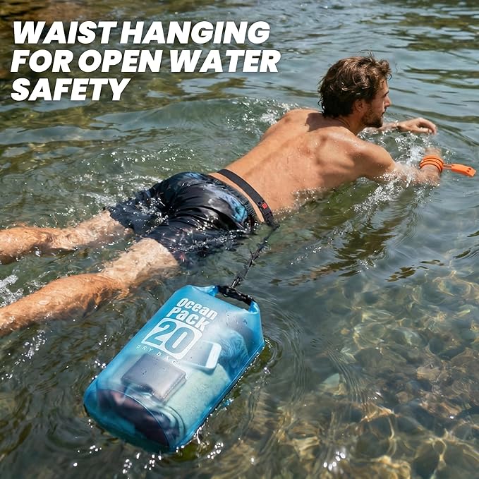 Dry Bag Waterproof, Roll Top Small Waterproof Backpack 20L, Floating Lightweight Bag with Water Proof Phone Pouch for Kayaking, Paddle Boarding, Boating, Fishing, Swimming