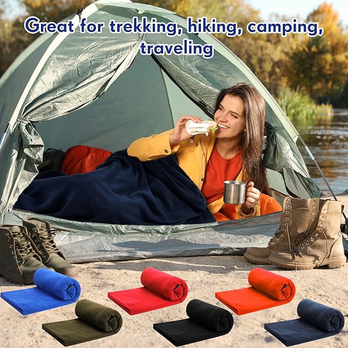 Preboun 6 Pcs Fleece Sleeping Bag Liner Adult Warm Sleeping Bag Liners Cold Weather 70.9 x 31.5 Inch Zippered Camping Sleep Sack Lightweight Sheet for Camping Backpacking Travel, Assorted Color