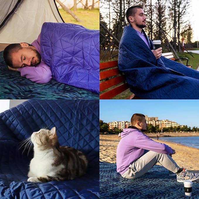 Outdoor Waterproof Blanket, Foldable Fleece Stadium Blanket for Outdoor Sports Event, Camping, Car, Pet, Picnics - Windproof, Wearable, Machine Washable 80" x 58" (Jungle)