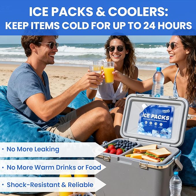 Ice Packs for Cooler 12Pcs 2025 Upgrades Freezer Lunch Boxes Reusable Coolers Shock Wheels Long Lasting Dry Pack Large Cold Blocks Accessories Cubes Slim Box Flat Camping Essentials 10x9x1 In