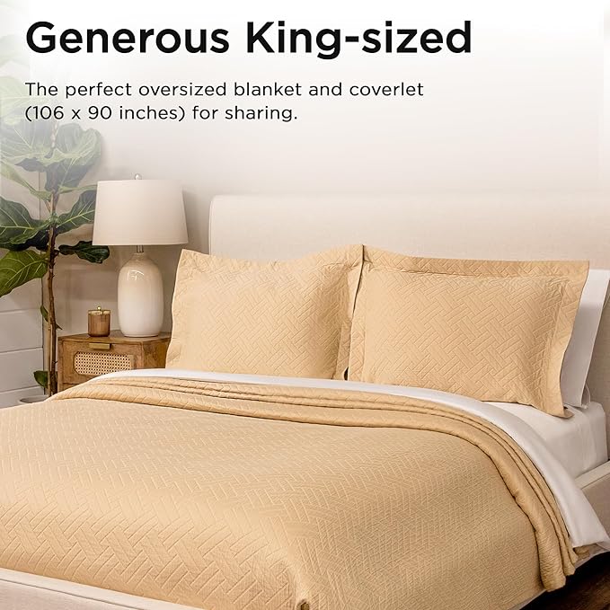 Threadmill Luxury Cotton Blankets for King Size Bed | All-Season Cozy 100% Cotton King Size Blanket | Criss Cross Jacquard Soft & Lightweight Coverlet fits California King Bed, 104x92 | Beige