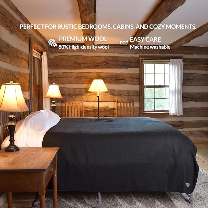 Military Style Wool Blanket – Cushioned, Breathable, Durable, Warm & Washable – Double-Stitched Border – Great for Camping, Outdoor, First Aid, Travel, Car – Fire-Resistant – 64"x90" 4.5 lb (Charcoal)