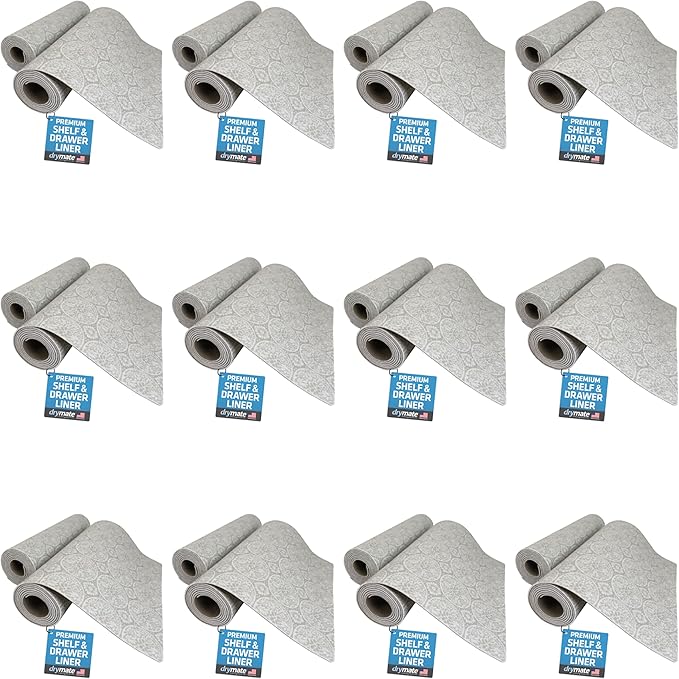 Drymate Premium Luxury Shelf & Drawer Liner, Thick Cushioned Fabric, Non-Adhesive, Absorbent, Waterproof, Slip-Resistant, Liners for Kitchen Cabinets, Cupboards (USA Made)(12”x59”)(24-Pack)(Tan)