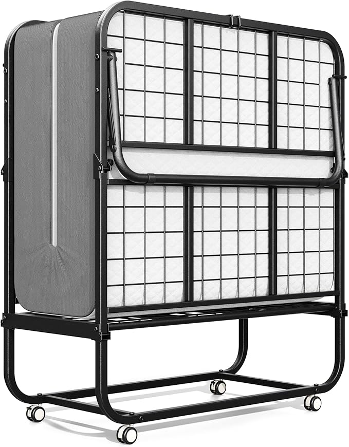 INTERGREAT Folding Bed with Mattress for Adults, Foldable Rollaway Twin Beds for Adults, 75" x 38" Portable Folding Guest Bed for Easy Storage, Super Strong Frame for Guest Room, Small Apartment