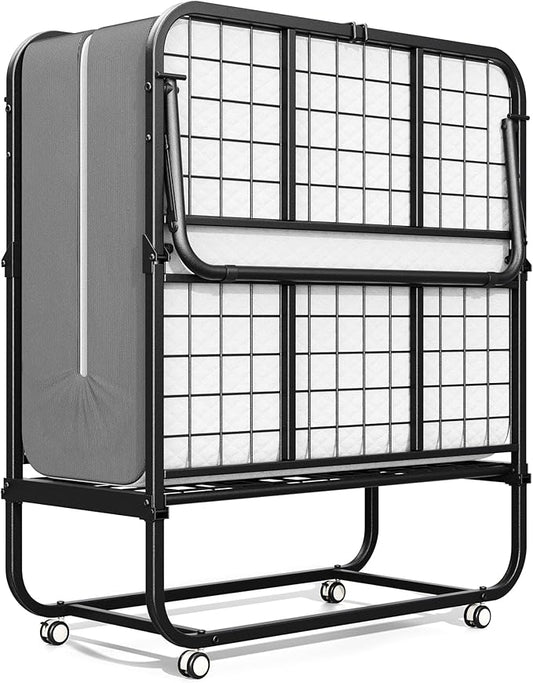 INTERGREAT Folding Bed with Mattress for Adults, Foldable Rollaway Twin Beds for Adults, 75" x 38" Portable Folding Guest Bed for Easy Storage, Super Strong Frame for Guest Room, Small Apartment
