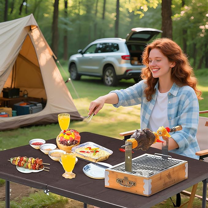 34" Camping Table, Portable Square Camping Card Table with Collapsible Legs & Carrying Handle, Plastic Tables for Outdoor Cooking,Camping,Picnic, Office, Party, Brown