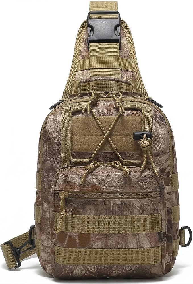 Viriber Tactical Backpack, Waterproof Military Cross-body Molle Sling Shoulder Backpack Chest Bag for Outdoor Every Day Carry Khaki CP