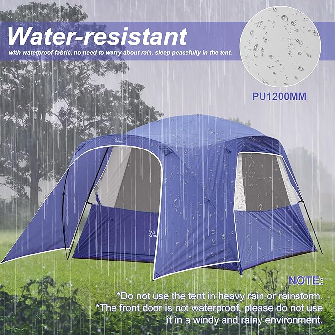 Vidalido 3-4 Person Tent with 1 Mesh Door and 2 Large Mesh Window, Double Layer Waterproof Portable Family Cabin Tent, 4 Person Tents for Outdoor Camping Hiking