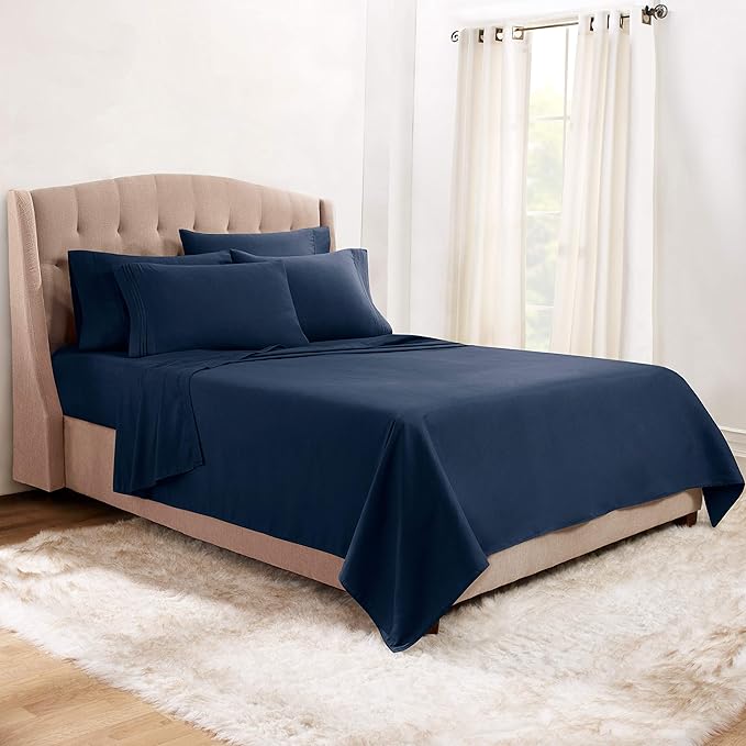 Clara Clark Full Sheets, 6 Piece Set - Hotel Luxury Bed Sheets, Super Soft Bedding Set, Full Size, Navy Blue