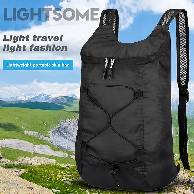16L Lightweight Foldable Hiking-Backpack Small Packable-Daypack For Travel,Ultralight Water-Resistant Gym Bag Men Women Easy Carry-on (Black)