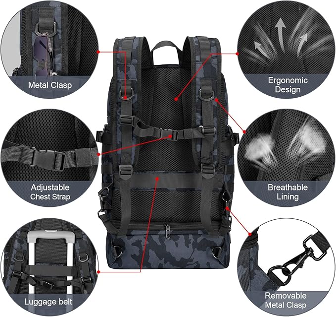BERTASCHE Lunch Backpack for Men, 15.6 Inch Laptop Backpack for Work College Travel Camping Tactical Molle Daypack, Camo Navy
