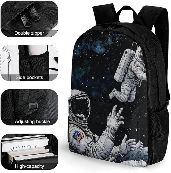 Lightweight Daypack Bookbag for Trekking Business Walking Cycling, Big Capacity Anti-Theft Multipurpose Carry On Bag, Astronaut Space Art Business Computer Bag
