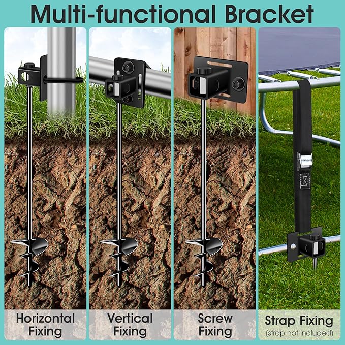 Ground Anchors Multi-Purpose Trampoline Stakes Heavy Duty, 3" Wider Spiral Mobile Home Anchors Hurricane Earth Anchor for Trampoline, Storage Shed, Swing Sets, Carports(13"-2pcs)