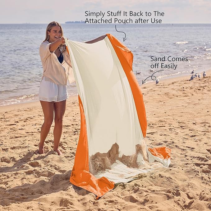 WEKAPO Beach Blanket Sandproof Waterproof, Extra Large Beach Mat, Oversized & Compact Sand Free Mat Quick Drying, Lightweight & Durable with Stakes & Corner Pockets